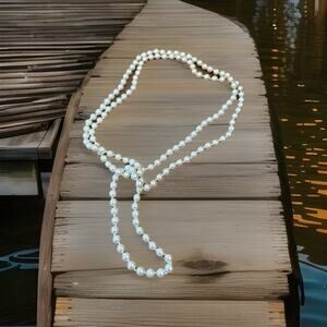 Vintage Long Pearl Necklace-56” Faux Pearl Rope Strand – Flapper 1920s Gatsby